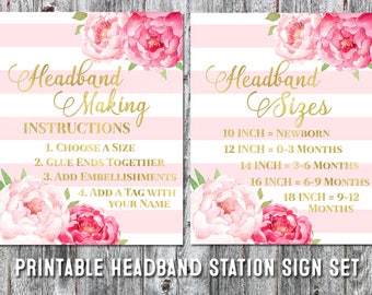 Printable Headband Making Station Instructions and Sizes Sign | Etsy