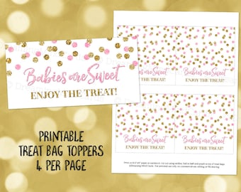 Printable Treat Bag Toppers Gold Pink Confetti Baby Shower Babies are Sweet Instant Digital Download Favor Bag Labels