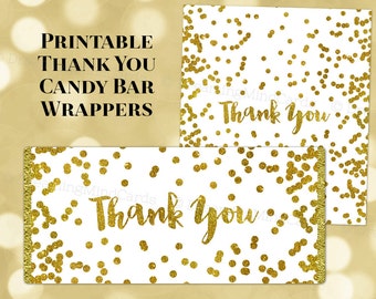 Printable Candy Bar Wrapper Labels Thank You Gold Confetti Birthday Wedding Baby Shower Bridal Shower Digital