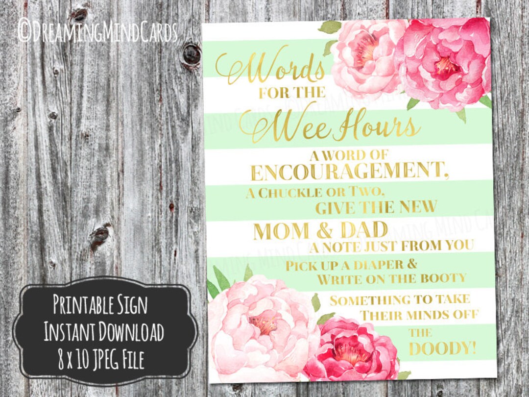 Printable Late Night Diaper Change Sign 8x10 Pink Watercolor Etsy