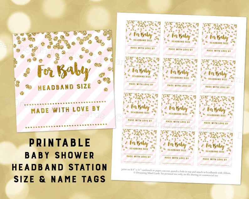 Printable Baby Shower Headband Making Station Name and Size | Etsy