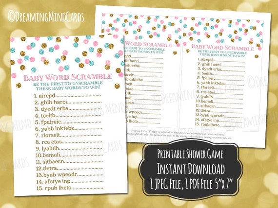 baby word scramble game for gender reveal baby shower pink etsy