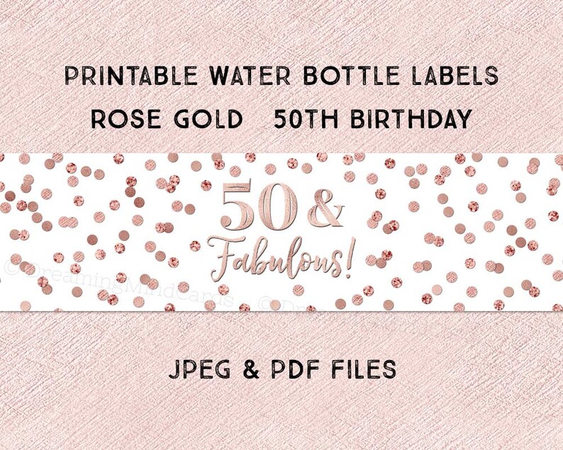 Printable Water Bottle Labels 50 and Fabulous Birthday Party - Etsy