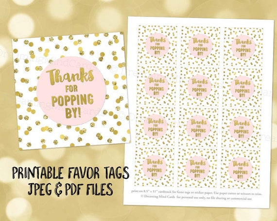 Printable Thank You for Popping by Favor Tags Light Pink Gold - Etsy