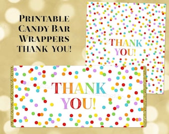 Printable Candy Bar Wrapper Labels Thank You Rainbow Confetti Birthday Wedding Baby Shower Baby Sprinkle Digital