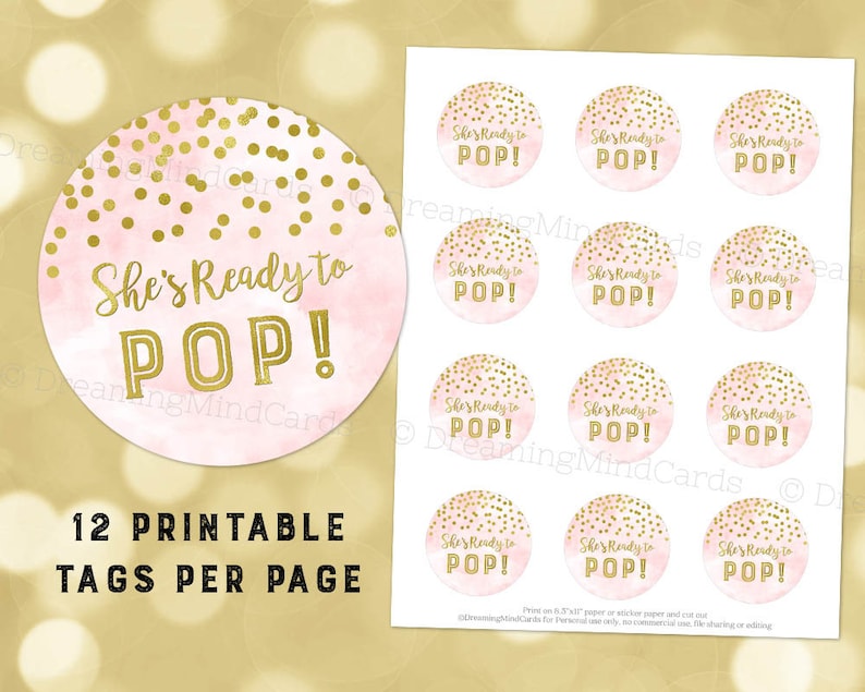 Printable She's Ready to Pop Round Favor Tags Light Pink - Etsy