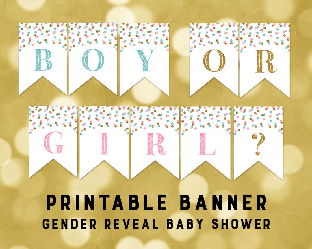 printable baby shower banner pink blue gold confetti gender reveal