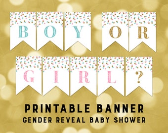 Printable Baby Shower Banner Pink Blue Gold Confetti Gender Reveal Boy or Girl? Bunting Instant Digital Download