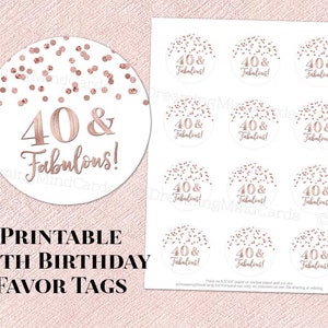 Printable 40 and Fabulous 40th Birthday Round Tags Rose Gold - Etsy