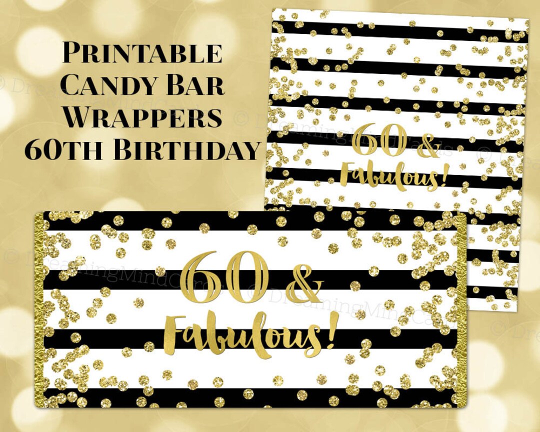 Printable Candy Bar Wrapper 60 & Fabulous Black and White - Etsy