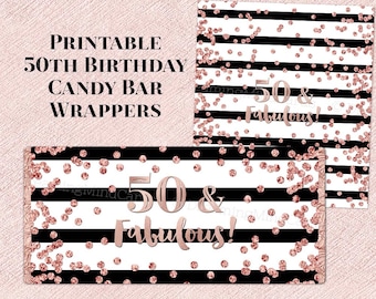 Printable Candy Bar Wrapper Happy 50th Birthday Rose Gold | Etsy