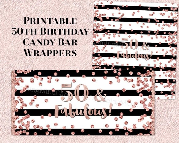 Printable Candy Bar Wrapper 50 &amp; Fabulous Black White Stripes | Etsy