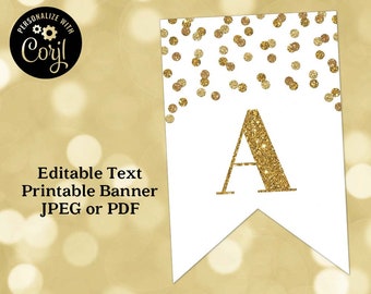 Printable Editable Text Banner Gold Confetti Digital Download Birthday, Baby Shower, Retirement, Graduation