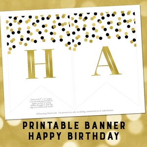 Printable Happy 40th Birthday Banner Black Gold Confetti Bunting ...
