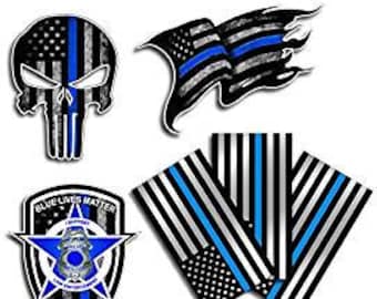 10 pk Distressed Tattered American Flag Police Thin Blue Line decal sticker BLM