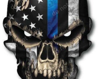 Thin Blue Line Stripe Police Cop 3M Skull Decal Sticker Car Truck Window Vehicle
