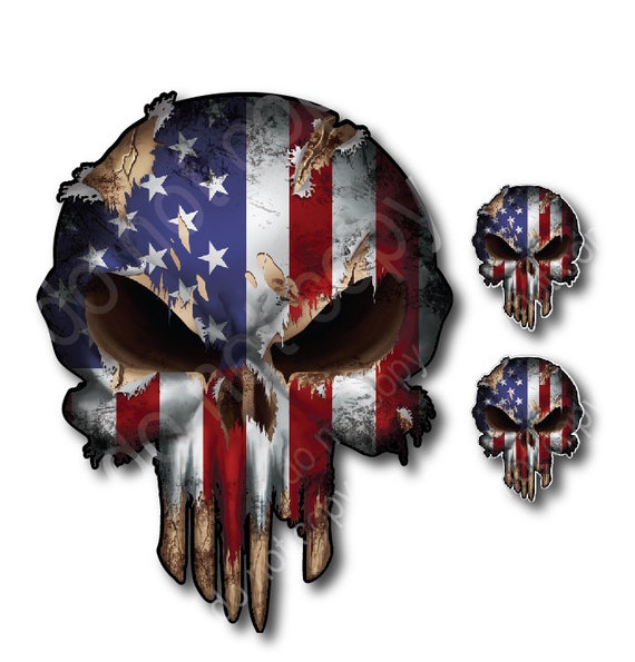 3x Skull USA American Flag Hardhat Sticker Vinyl Decal Car Truck Yeti Auto Window Bumper Laptop MIlitary Army Navy Sniper Present Gift