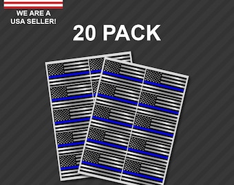 Pack of 20 Blue Line Flag Decal Thin Blue Line sticker Police Law Enforcement Cop BLM vinyl Die Cut