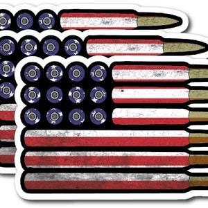 American Flag Bullet Ammo Vinyl Decal Bumper Sticker Car Window US Truck Yeti 3M Dishawasher Safe