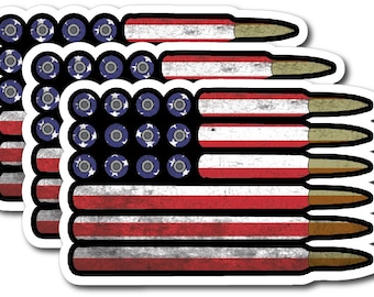 American Flag Bullet Ammo Vinyl Decal Bumper Sticker Car Window US Truck Yeti 3M Dishawasher Safe