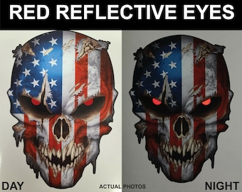 American Flag Skull Decal Reflective Eyes Sticker Car Truck Window Bumper USA 3M