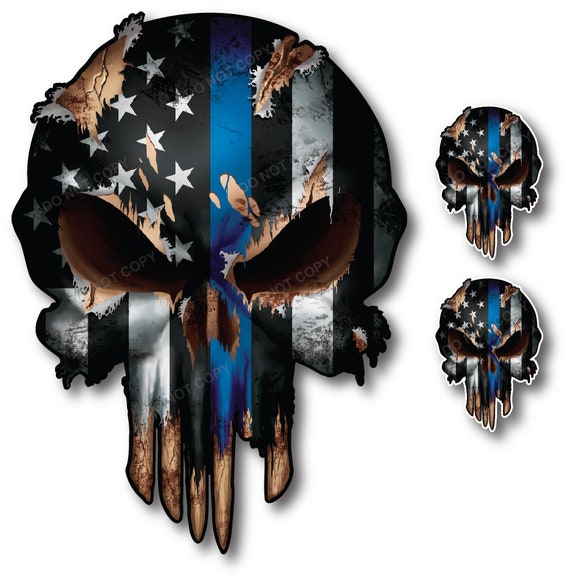 3x Thin Blue Line Punisher Skull Usa American Flag Sticker Etsy