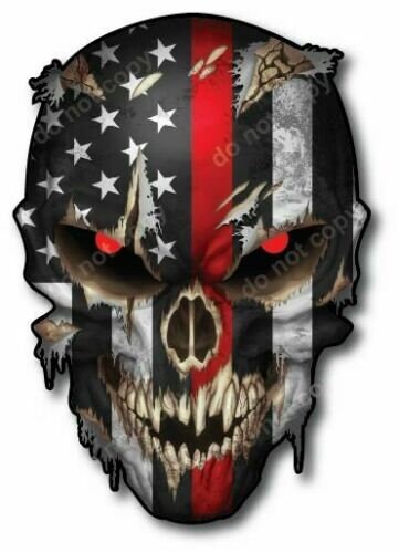 Firefighter Thin Red Line Skull USA American Flag Decal Sticker Car Truck Bumper