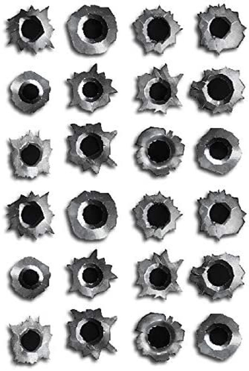 Fake Realistic Bullet Hole 3M Vinyl Sticker Decal 24 Pack Peel and