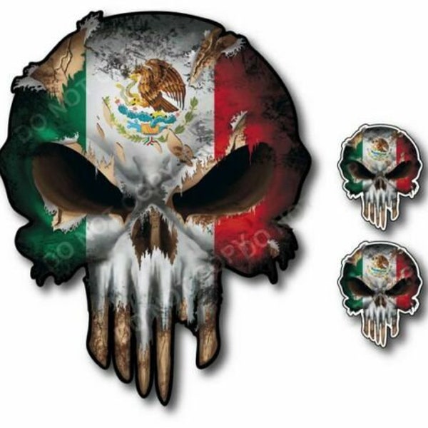 3x Mexico Punisher Skull USA American Flag Decal Sticker Car Truck Bumper 3M