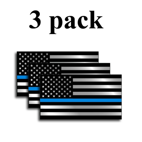 Thin Blue Line American Flag Window Decal Set of 3, Law Enforcement Emblem, Back The Blue Bumper Sticker, Blue Lives Matter Vehicle Decal