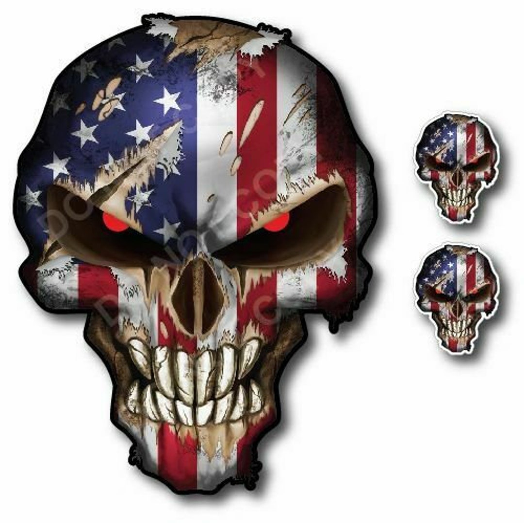 thumbnail image 2 of 4pk Small American Flag Skull Decals – USA Patriotic Vinyl Stickers For Car Truck Window Laptop Cup 2 of 5