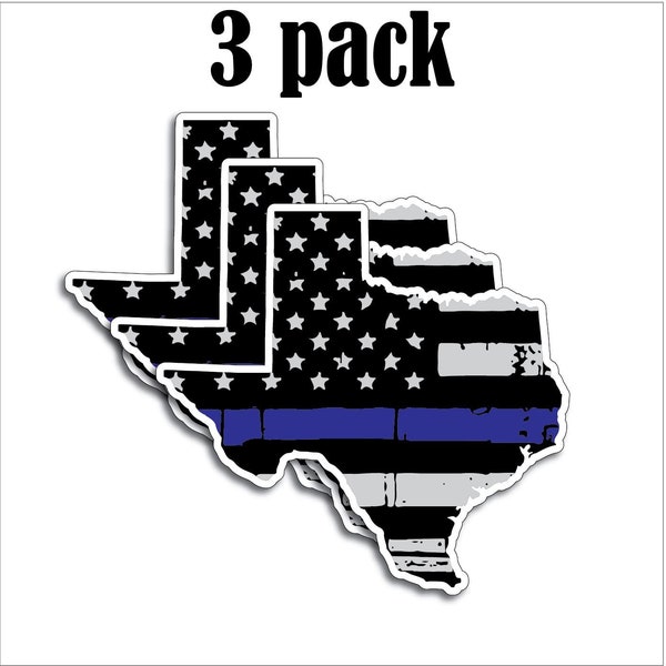 3 Pack of State of Texas Shaped Thin Blue Line Police Officer Tattered BLM American Flag Grunge Style Vinyl Decal Sticker Car Truck 5"x4.7"