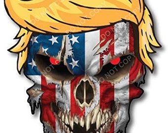 Donald Trump Hair American USA Flag Skull Decal Bumper Sticker Car Truck Window