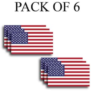 May include: A pack of six small American flag stickers. The flags are red, white, and blue with a blue field of stars.