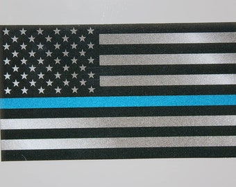 Reflective US Flag Decal with Thin Blue Line for Cars & Trucks, Honoring Police Law Enforcement 3M Vinyl Window Bumper Tape (1 Pack)