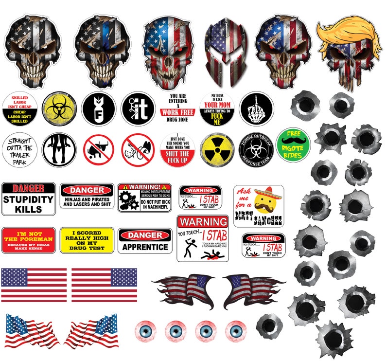 58pk 3M Funny Hard Hat Helmet Construction Decal Sticker Combo Etsy