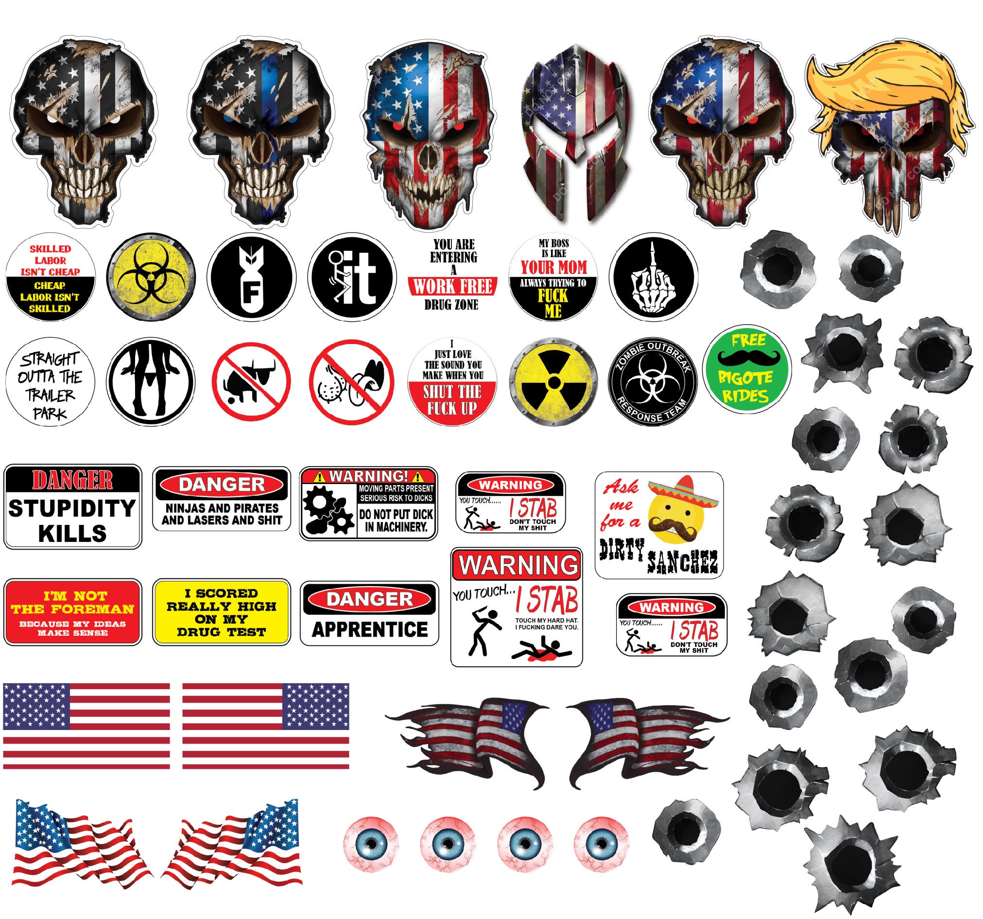 20 pcs Adult Funny Crazy Humor Stickers for Hardhat, Car, Truck - USA Union  Vinyl, Waterproof, Durable, UV-Resistant