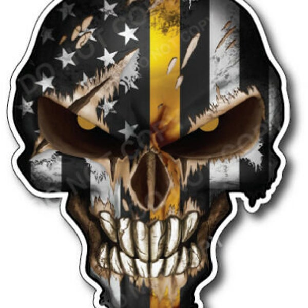 4 Pack Thin Yellow Line Skull American Flag Window Sticker Vinyl Decal Car Tow Truck