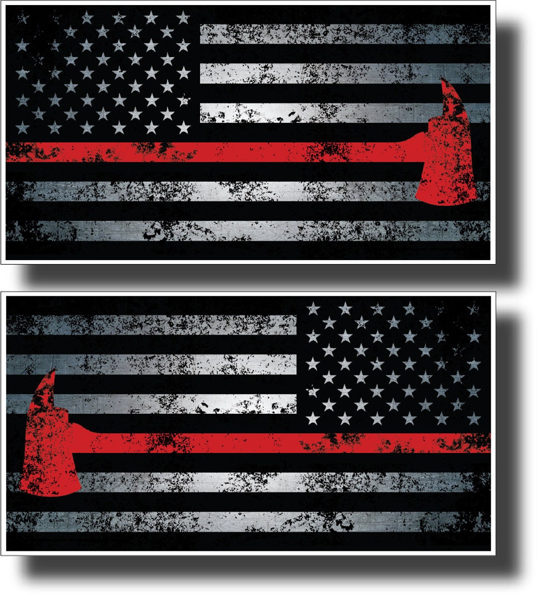 Red Line American Flag Stencil, Distressed Flag Fireman's Axe