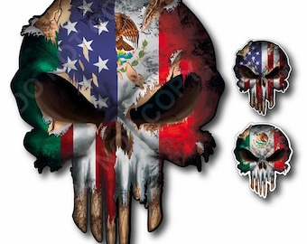 3xUSA American Mexican Flag Skull decal Window sticker car truck window Mexico