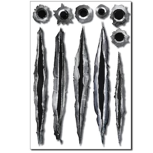 Fake Realistic Bullet Hole and Claw Mark 3M Vinyl Sticker Decal 11 Pack Peel and Stick Dent Cover Vehicle Auto Car Truck Bumper Paint Safe