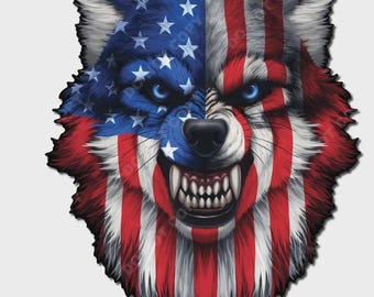 American Flag Wolf – Wolf Growling Graphic – Vinyl Sticker for Car, Truck, or SUV Window – Reflective Eyes, Easy Peel and Stick Application
