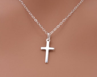 Sterling Silver Small Cross Necklace, 925 Sterling Silver - Confirmation Christian Gift for Her