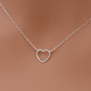 Open Heart Necklace, Sterling Silver Tiny Heart Necklace, 925 Sterling Silver, Valentines Day Gift for Her 0374
