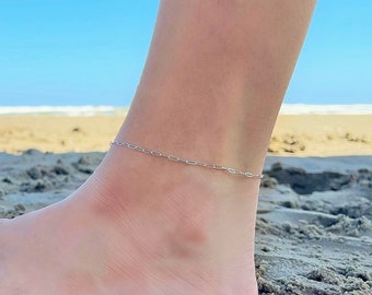 Mini Paperclip Chain Anklet, 925 Sterling Silver Ankle Bracelet