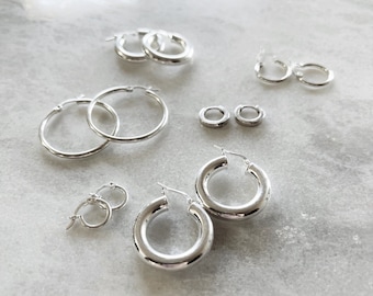 925 Sterling Silver Hoops Collection - Chunky, Thick, Thin Small Hoop Earrings