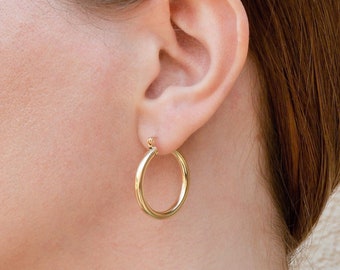 CHRISTINA Gold Hoops, Dainty 14K Gold Filled Hoop Earrings 3mm Thick