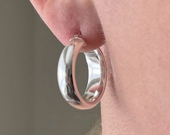 925 Sterling Silver Thick Hoop Earrings, Extra Chunky Large Hoops