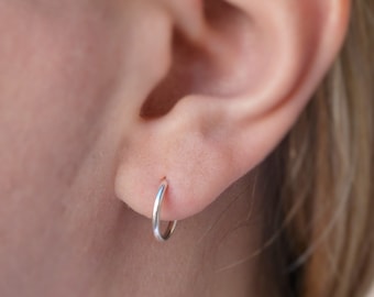 Sterling Silver Tiny Hoop Earring, Endless Hoops Sleeper Earrings, Small Dainty Hoop Earrings 12mm