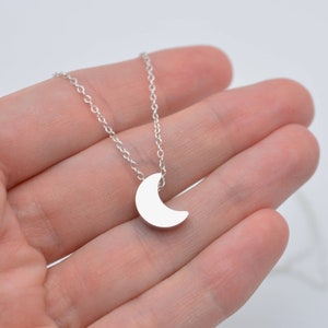 Silver Moon Necklace, Tiny Crescent Moon on Sterling Silver Chain 0385
